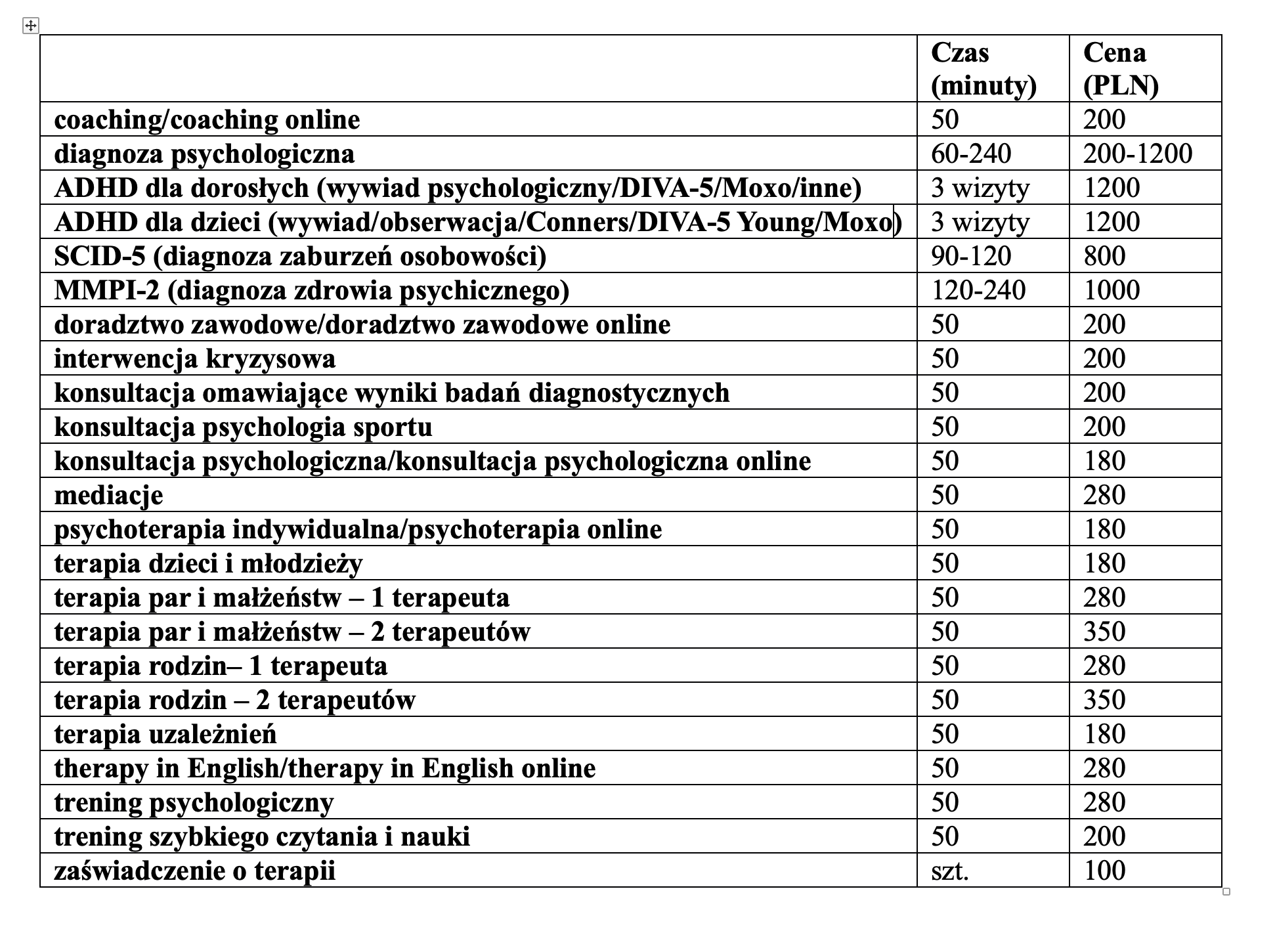 cennik www.strefarozwoju.org.pl